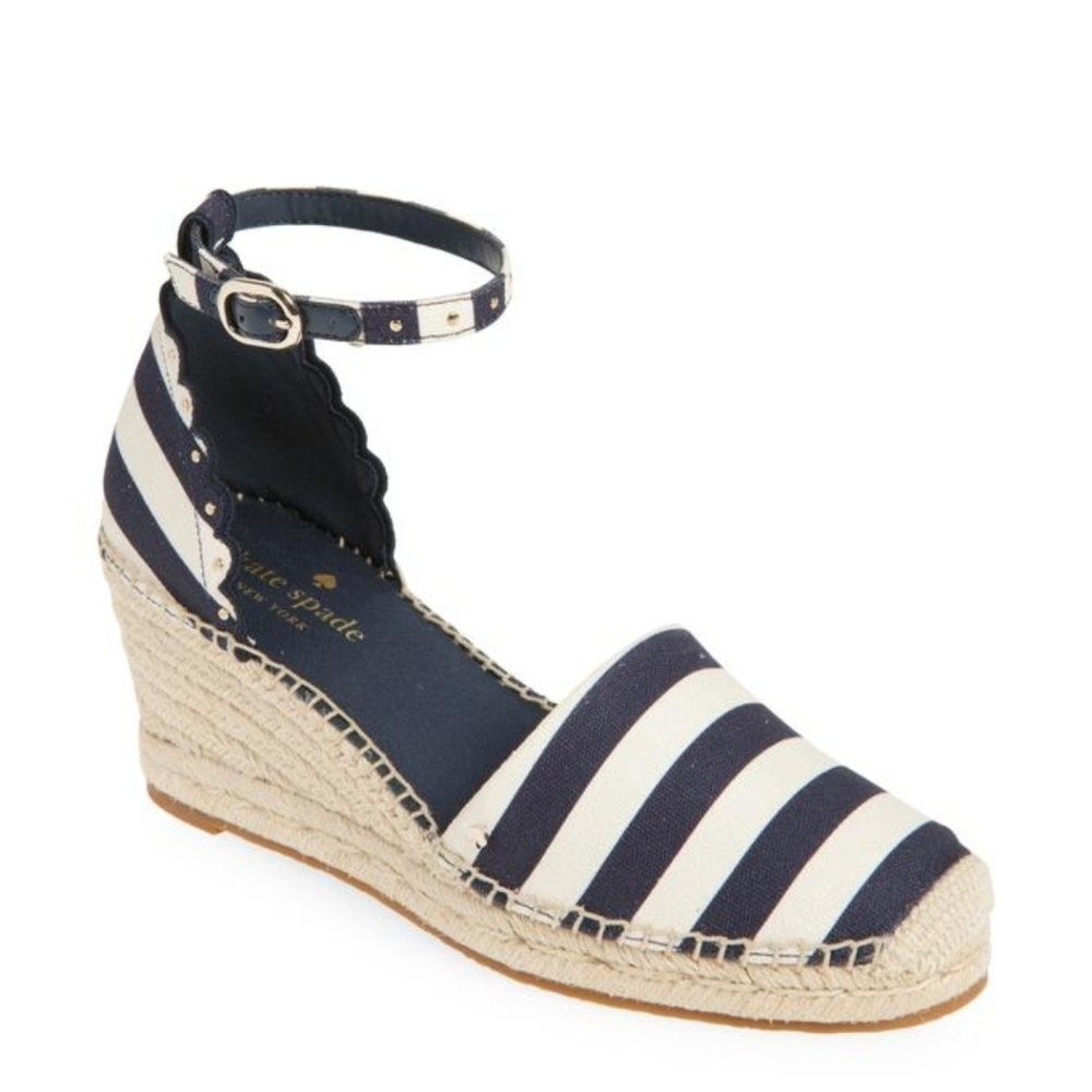NWOT - Kate Spade Polly Striped Navy and White Espadrilles - Size 9